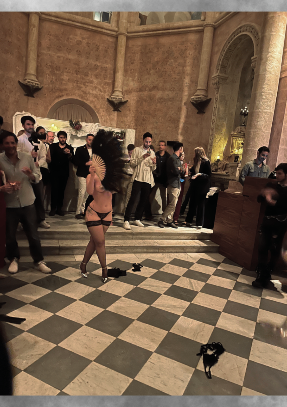 Performance in a historic stone interior.