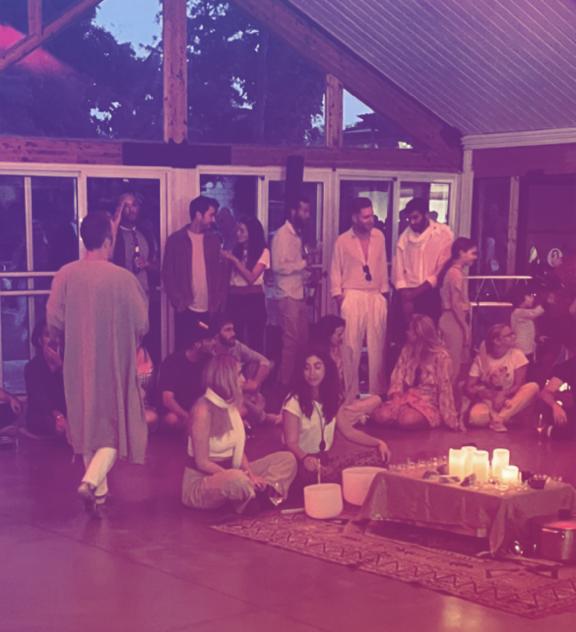 Gathering with singing bowls.